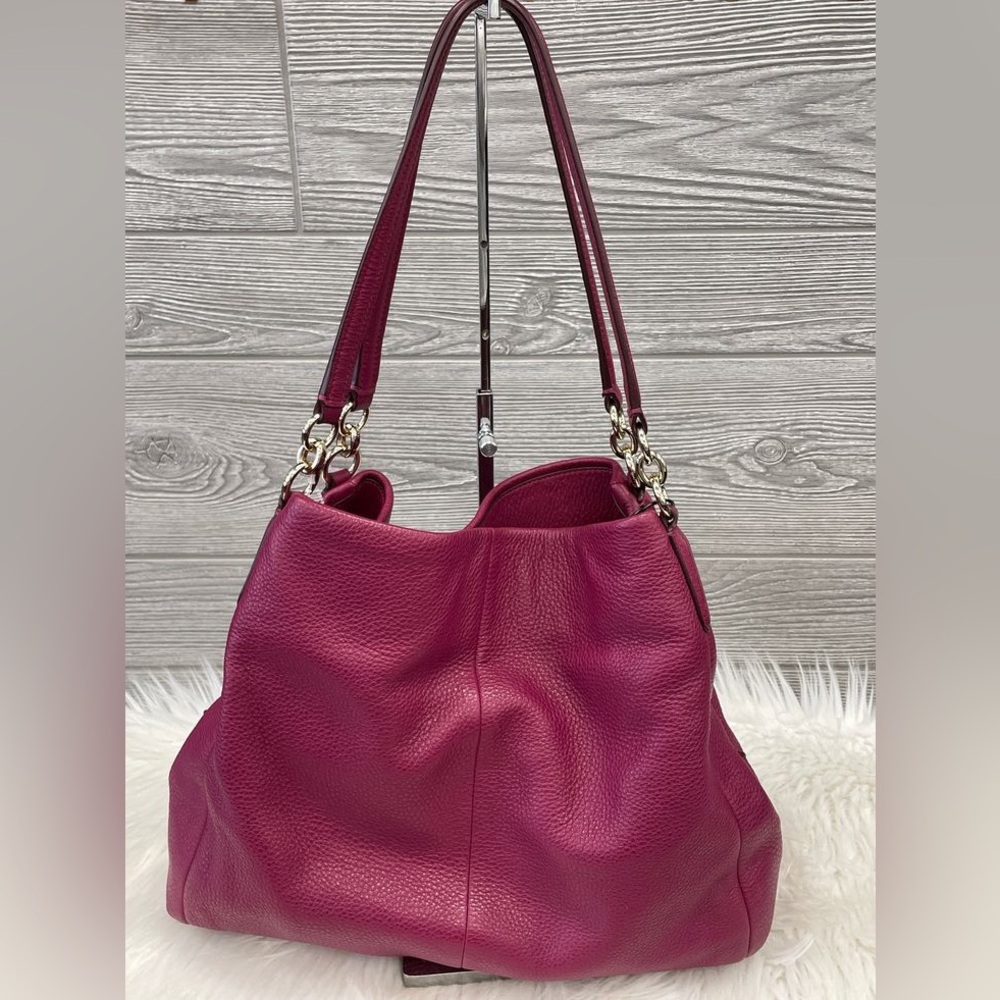 Coach Phoebe Shoulder Bag Pebble Leather in Magenta Red